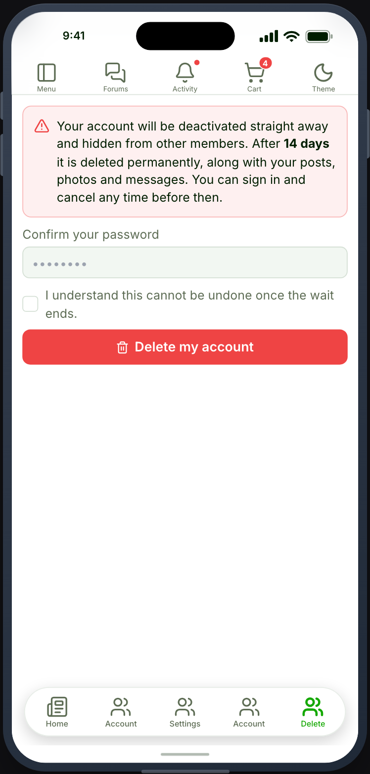 Deactivating an account, and the window to change their mind