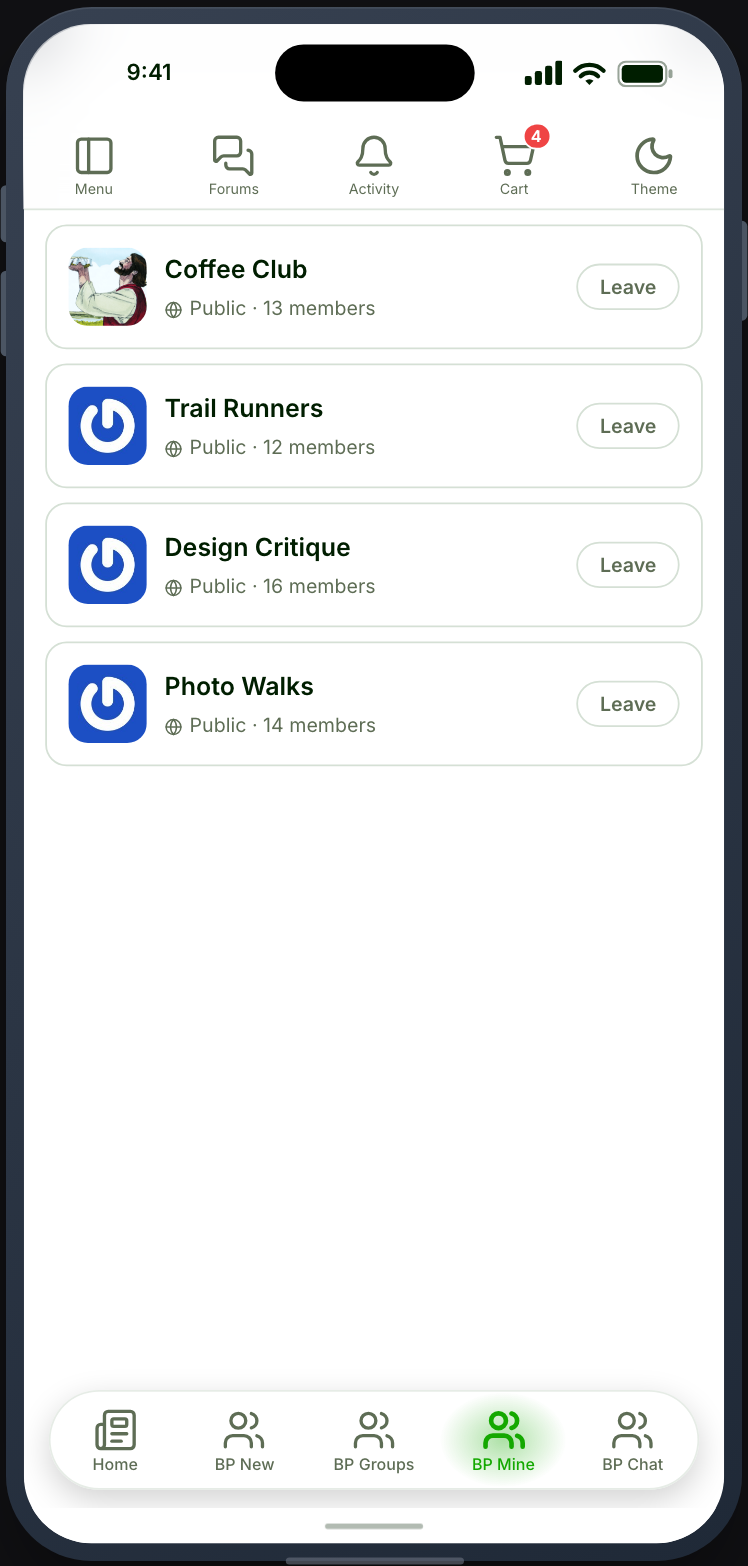 The BuddyPress groups a member belongs to