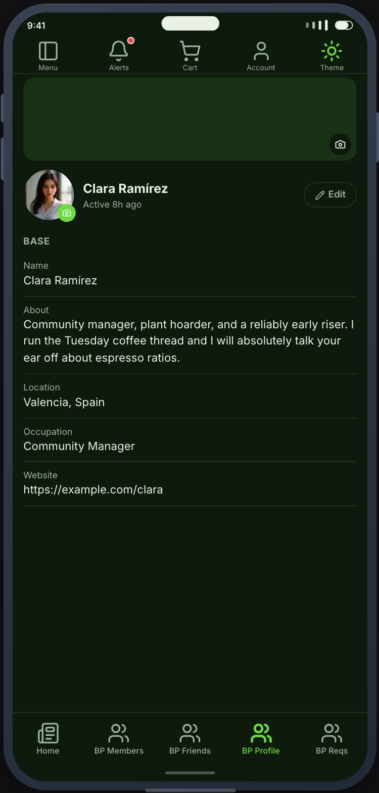 A BuddyPress profile, and editing your own