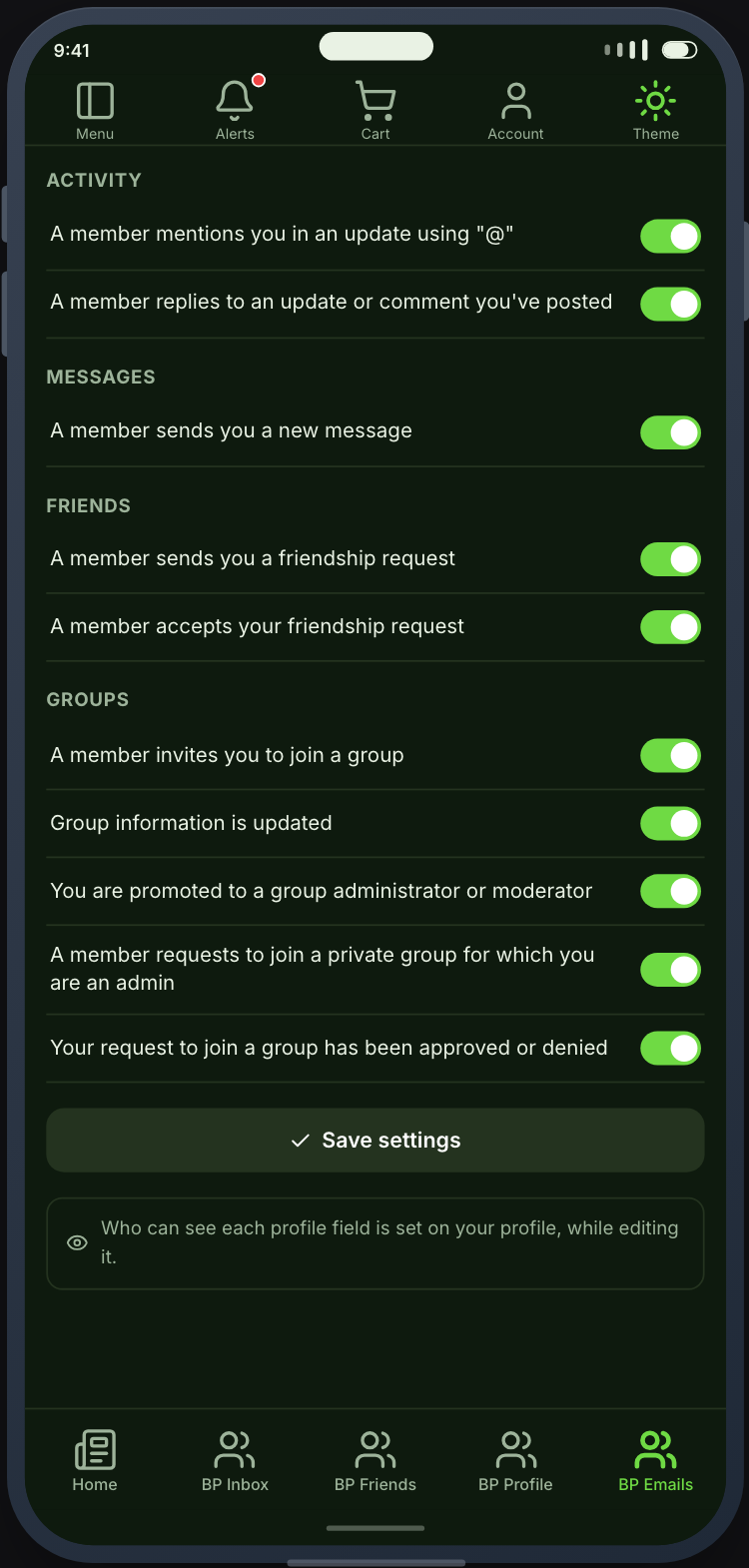 Choosing which emails BuddyPress sends