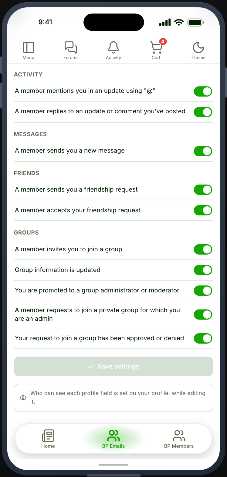 Choosing which emails BuddyPress sends