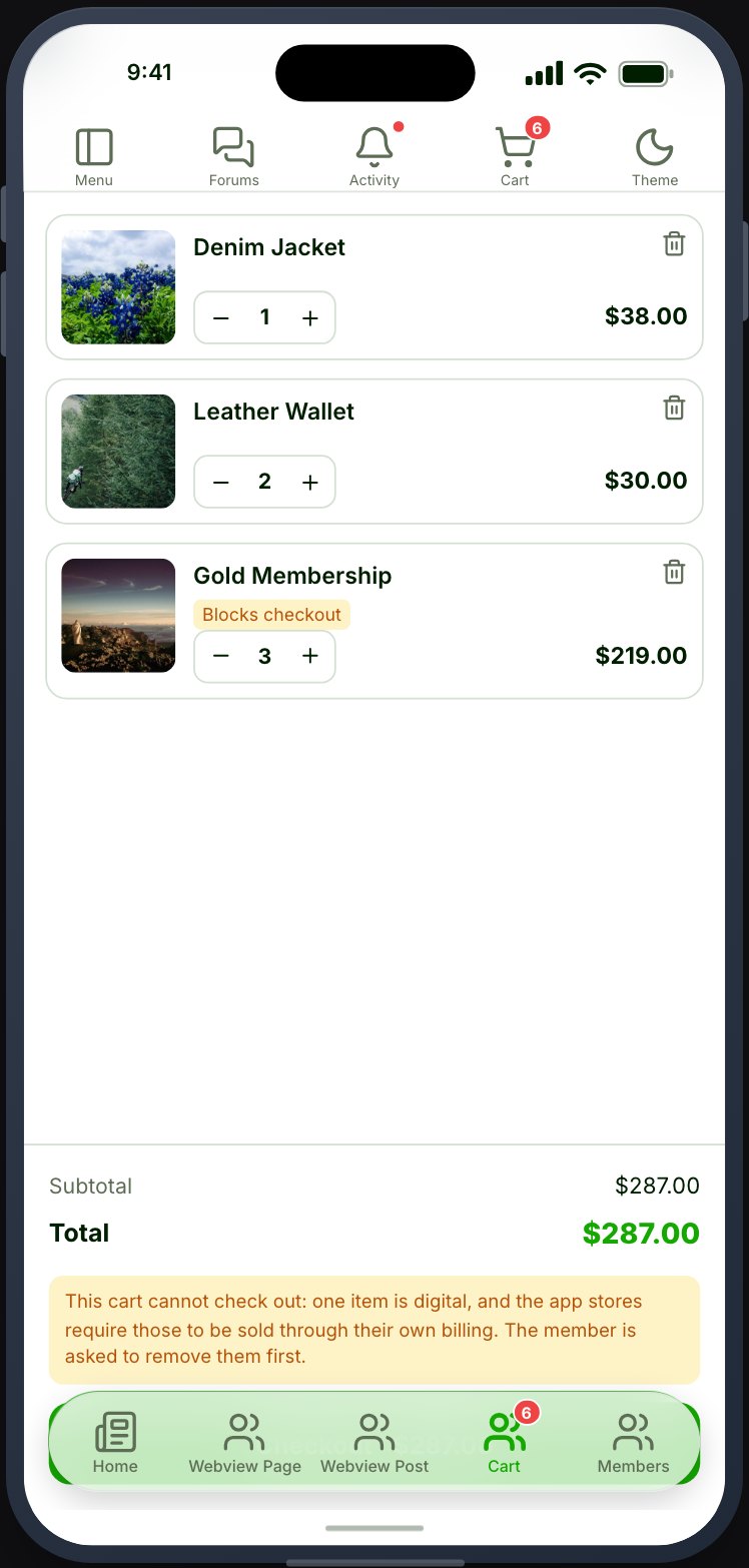 The cart, its item-count badge, and checkout