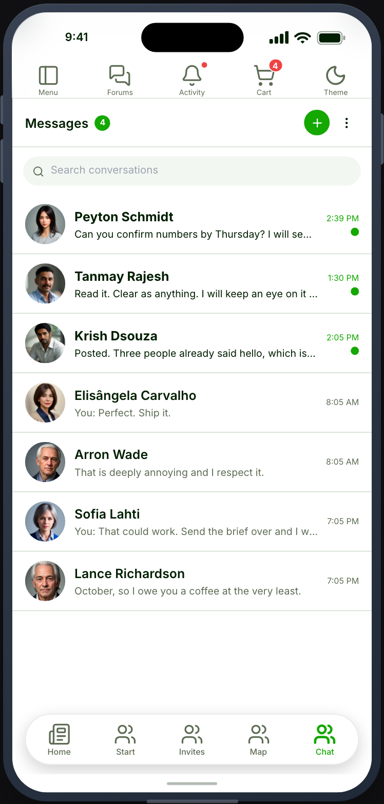 The chat inbox and a conversation
