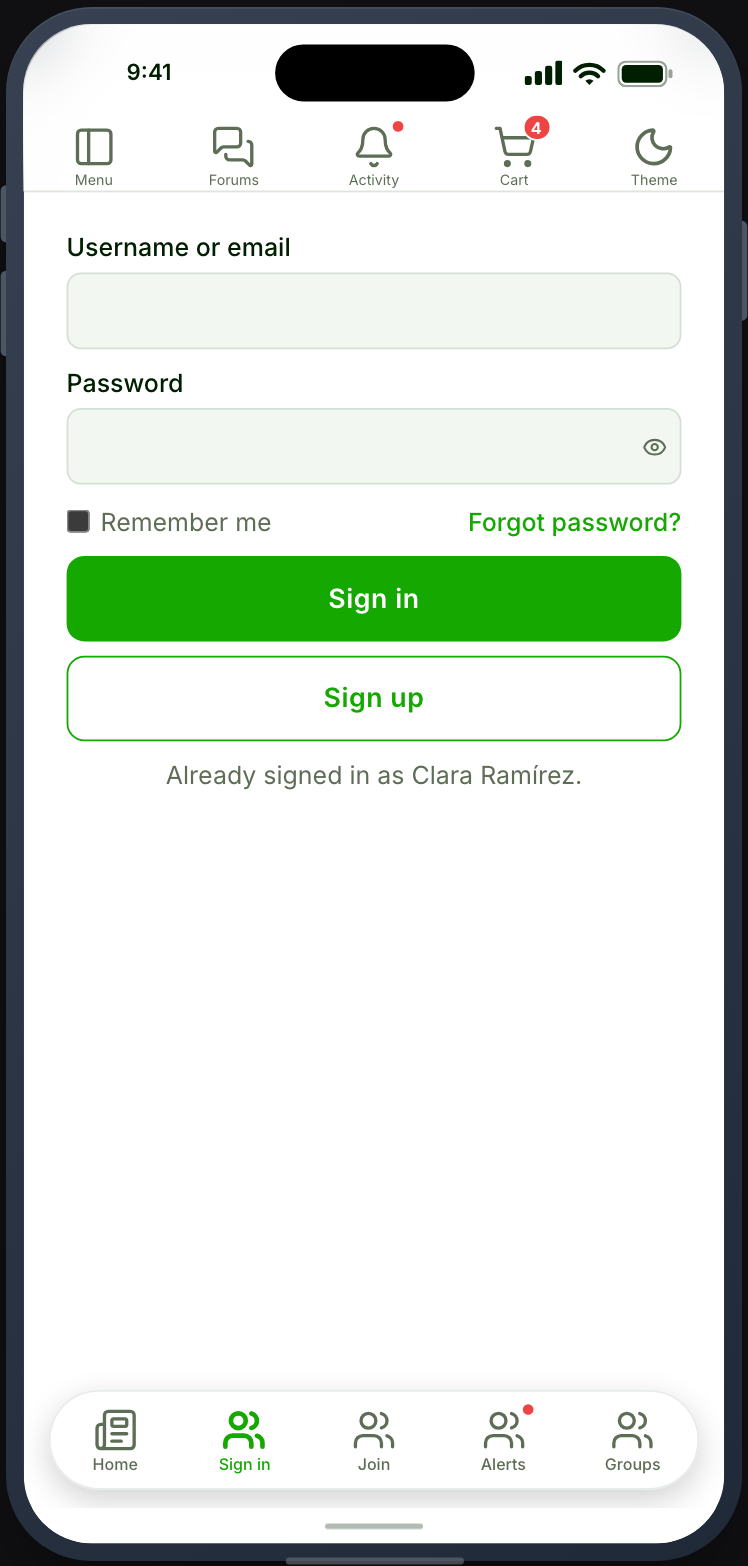 The Default Login screen, with a social provider